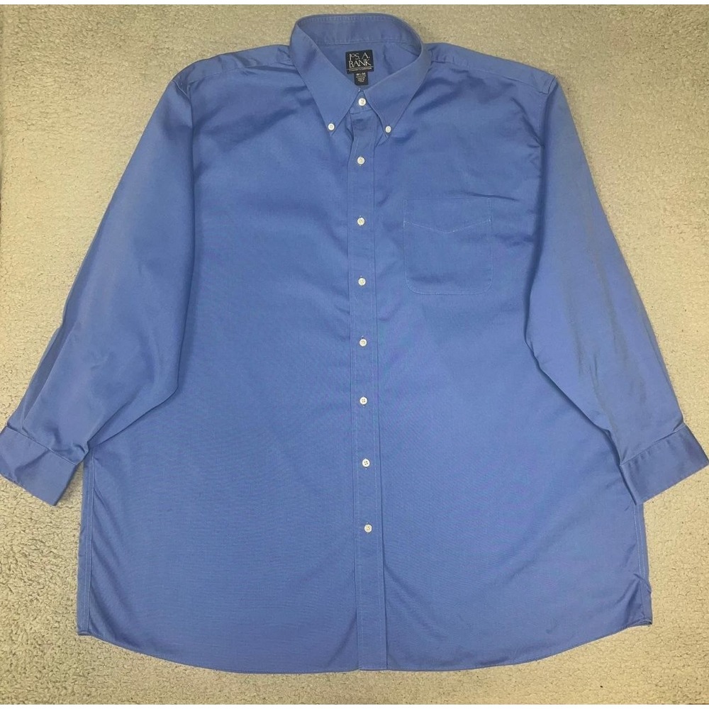 Jos A Bank Dress Shirt Men's Sz 18½-34 Blue Traveler's Collection Button Down